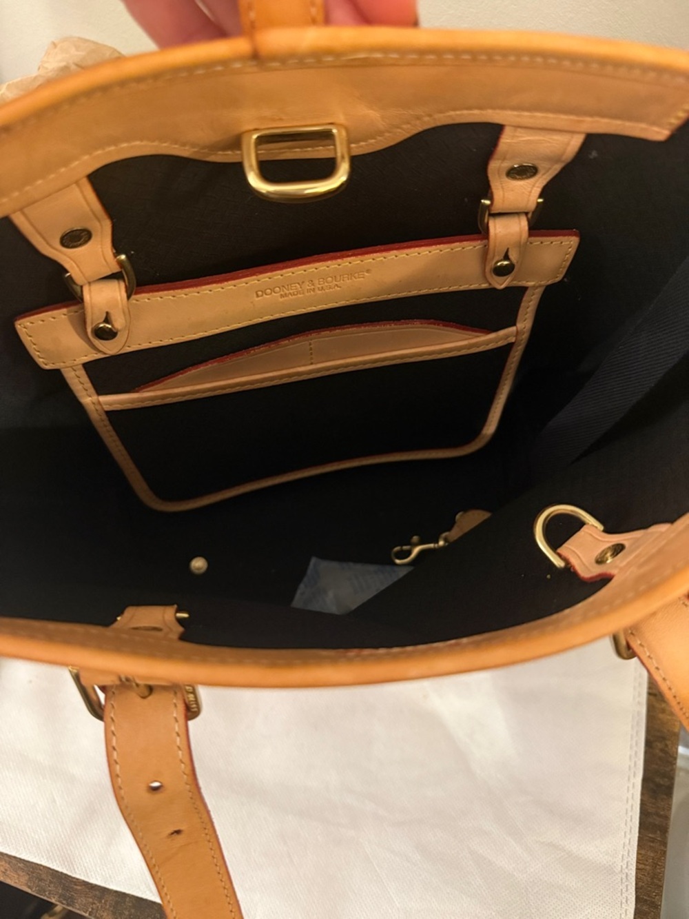 Dooney & Bourke Navy Tote with Tan Leather Trim - Picture 9 of 14